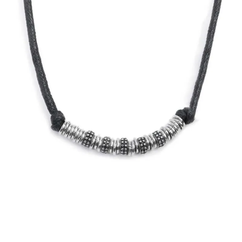 Online Collana cordino strobel elementi in acciaio con trama puntinata in black oil Collane