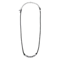 Online Collana cordino strobel elementi in acciaio con trama puntinata in black oil Collane