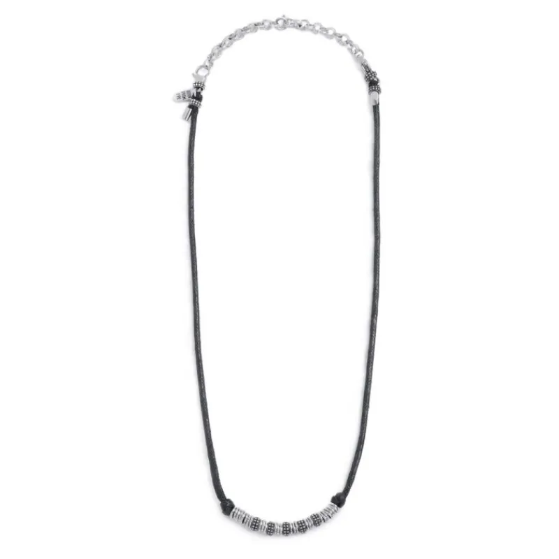 Online Collana cordino strobel elementi in acciaio con trama puntinata in black oil Collane