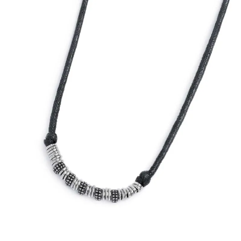 Online Collana cordino strobel elementi in acciaio con trama puntinata in black oil Collane