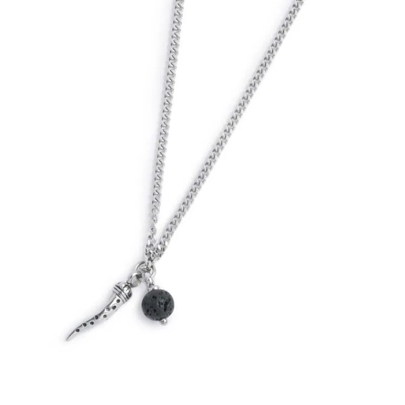 Discount Collana corno pendente e pietra lavica Collane