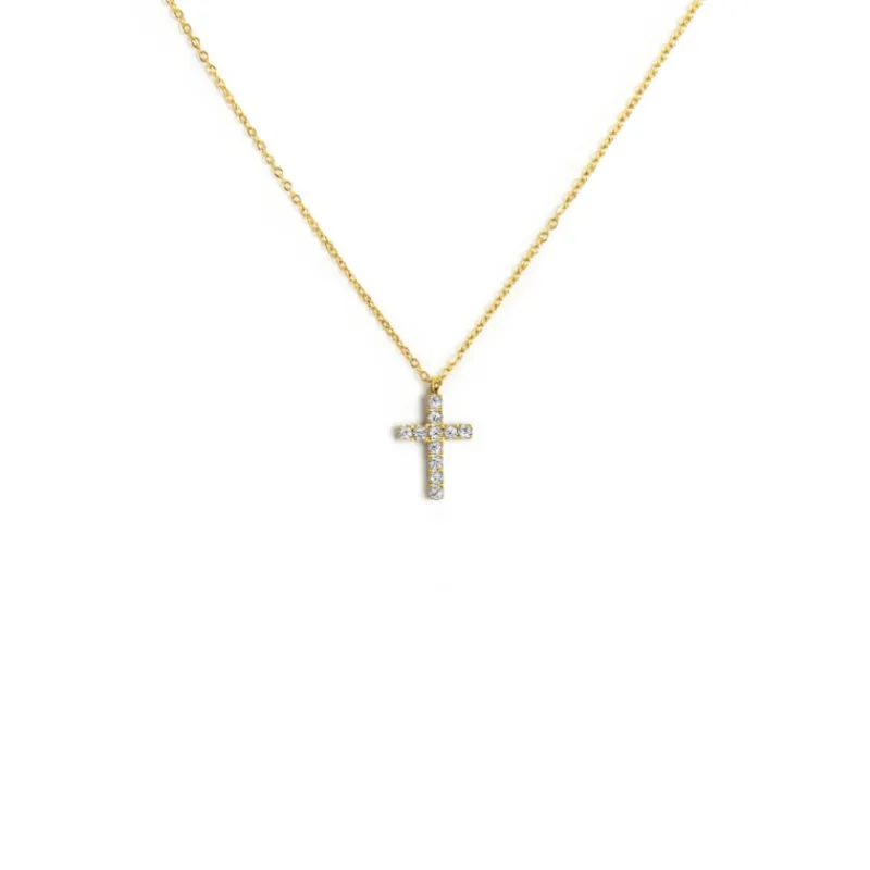 Fashion Collana croce pendente 1,4cm con zirconi Collane