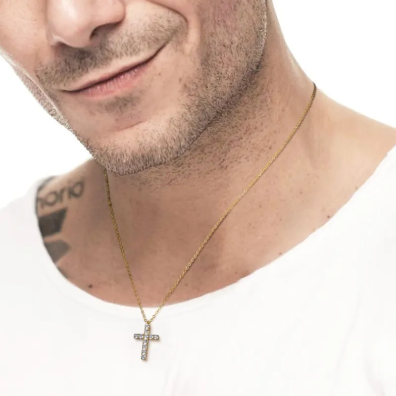 Fashion Collana croce pendente 1,4cm con zirconi Collane