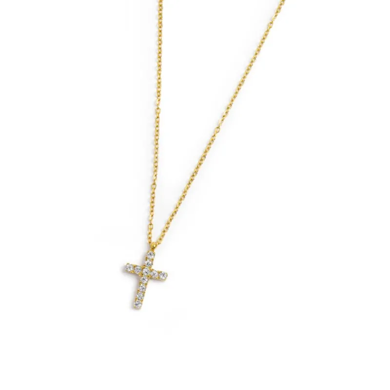 Fashion Collana croce pendente 1,4cm con zirconi Collane