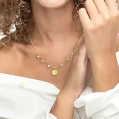 New Collana medaglietta rosa dei venti pendente con zirconi Collane