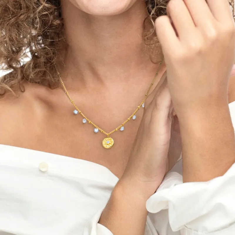New Collana medaglietta rosa dei venti pendente con zirconi Collane