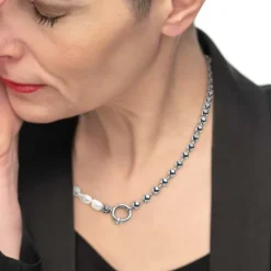 Outlet Collana perle fiume masticate con catena a sfere Collane