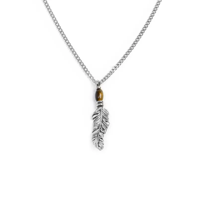 Discount Collana piuma pendente con occhio di tigre ovale Collane