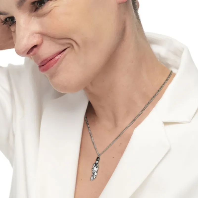 Discount Collana piuma pendente con occhio di tigre ovale Collane