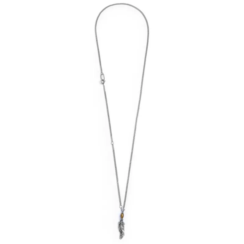 Discount Collana piuma pendente con occhio di tigre ovale Collane
