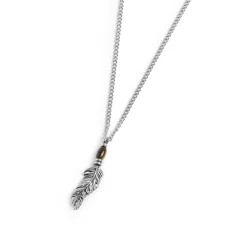 Discount Collana piuma pendente con occhio di tigre ovale Collane