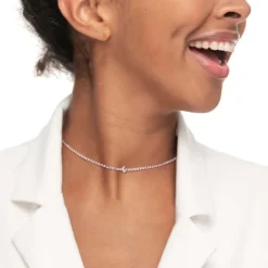 Clearance Collana tennis con zirconi e zircone centrale baguette Collane