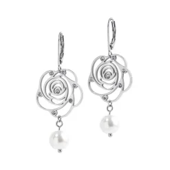 New Orecchini rosa pendente con cristalli e perla Orecchini