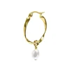 Clearance Orecchino a cerchio con perla ovale pendente Orecchini