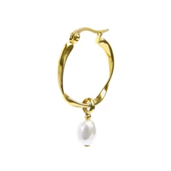 Clearance Orecchino a cerchio con perla ovale pendente Orecchini