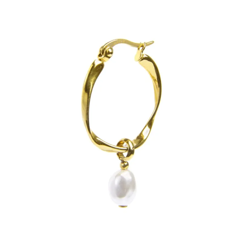 Clearance Orecchino a cerchio con perla ovale pendente Orecchini