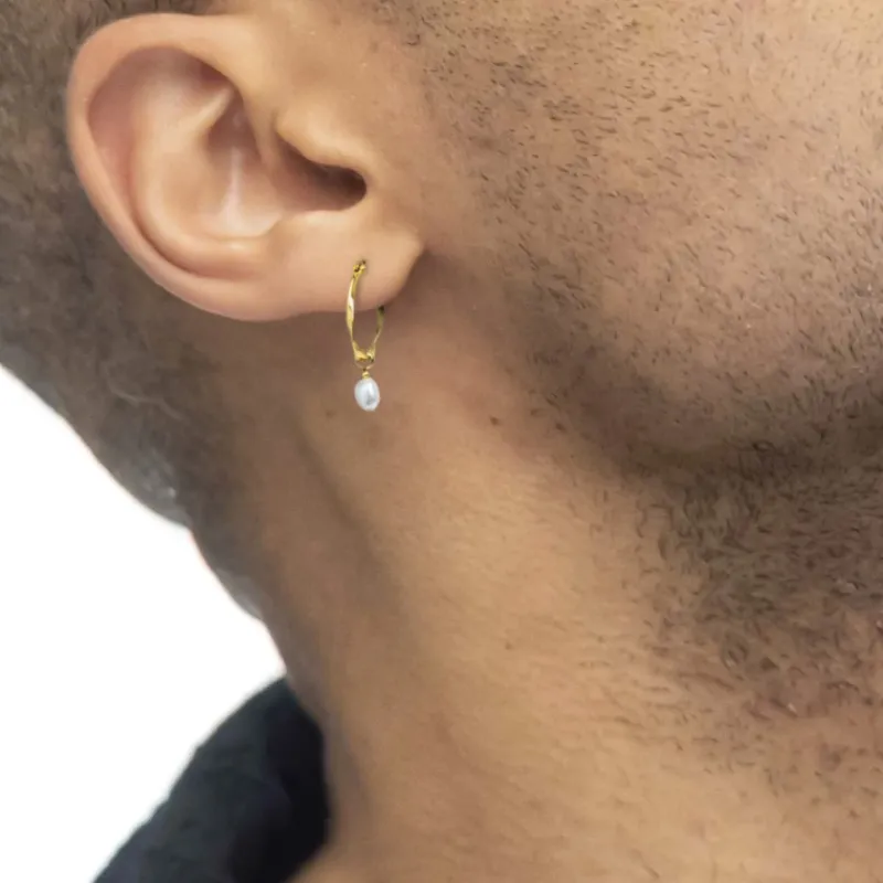 Clearance Orecchino a cerchio con perla ovale pendente Orecchini