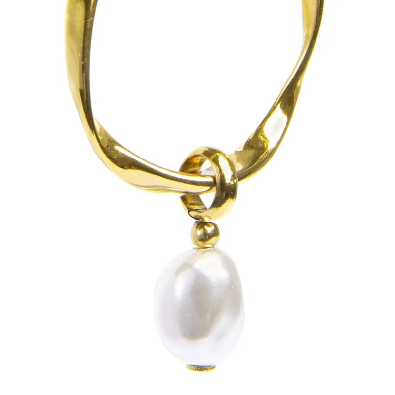 Clearance Orecchino a cerchio con perla ovale pendente Orecchini