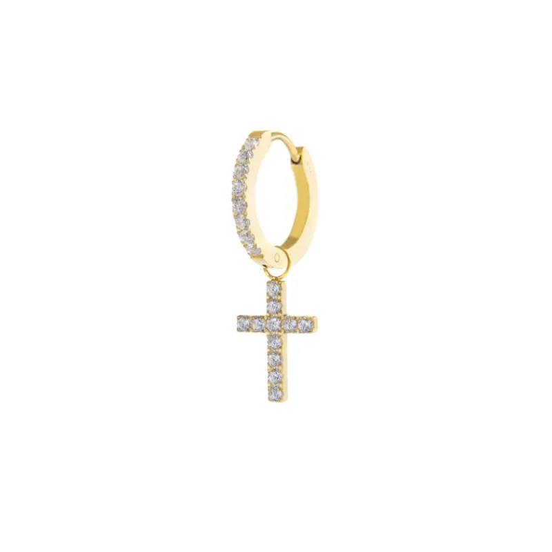 Hot Orecchino a cerchio con zirconi con croce pendente con zirconi Orecchini