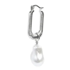 Hot Orecchino a cerchio ovale con perla pendente Orecchini