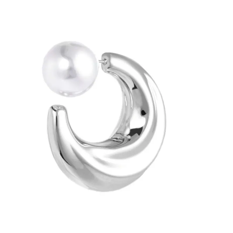 Outlet Orecchino a lobo a cerchietto aperto bombato 2,9cm con chiusura perla Orecchini