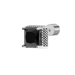 Sale Orecchino a lobo con zircone nero quadrato 0,7mm Orecchini