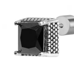 Sale Orecchino a lobo con zircone nero quadrato 0,7mm Orecchini